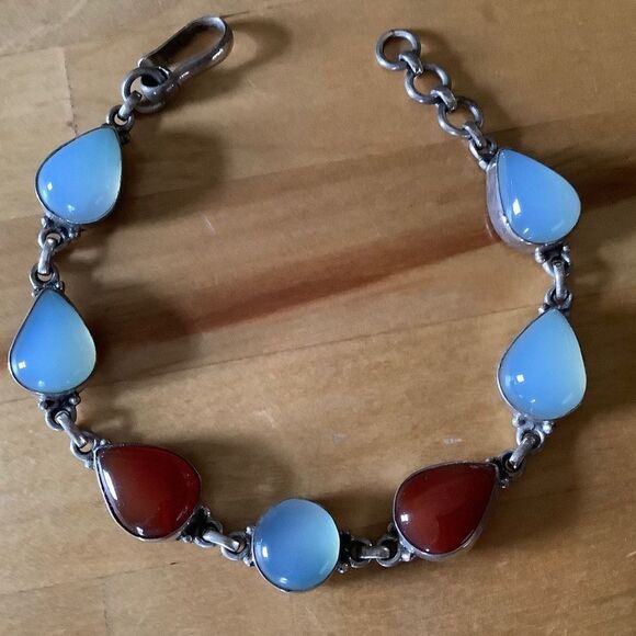 𝅺sterling SILVER 925 CARNELIAN/MILKY AQUAMARINE BRACELET​​ - Picture 1 of 8